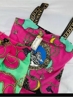 Vibrant Pink & Green Chain Print Sundress River island bodysuit &skirt